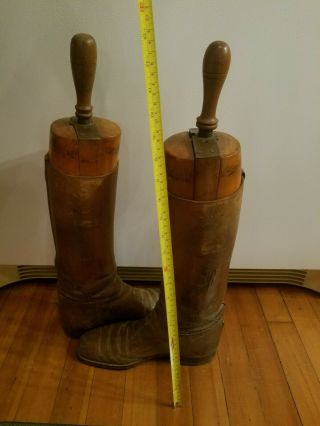 Antique Mens Riding Boots With Boot tree forms brass and wood 6