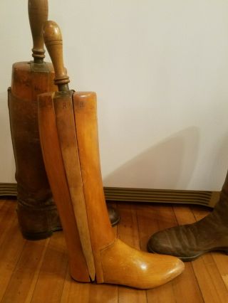 Antique Mens Riding Boots With Boot tree forms brass and wood 7