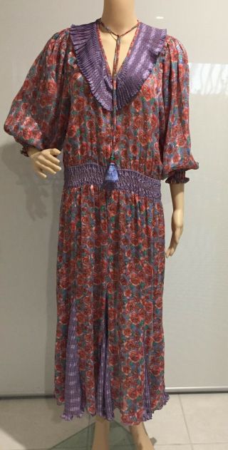 Diane Freis Vintage Floral Rose 80s Boho Gypsy Festival Dress / Size