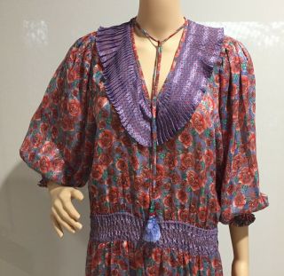 Diane Freis Vintage Floral Rose 80s Boho Gypsy Festival Dress / Size 2