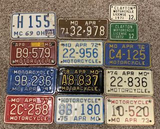 Vintage ‘70s Missouri Mo Motorcycle License Plates X13 Clayton Mo