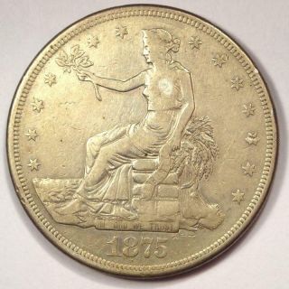 1875 - Cc Trade Silver Dollar T$1 - Vf - Rare Carson City Coin