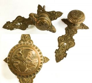 Unusual Antique 1868 Eagle And Shield Bronze Door Knobs,  Illinois State Capitol