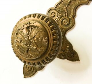 Unusual Antique 1868 EAGLE and SHIELD Bronze Door Knobs,  Illinois State Capitol 3