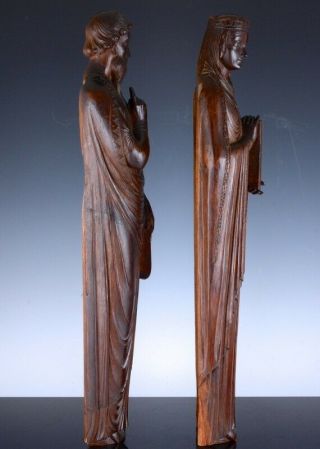 VLARGE PAIR 18/19thC CARVED WALNUT MAN WOMAN SAINTS CARVINGS FROM CHURCH QUEBEC 2