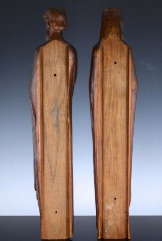 VLARGE PAIR 18/19thC CARVED WALNUT MAN WOMAN SAINTS CARVINGS FROM CHURCH QUEBEC 3