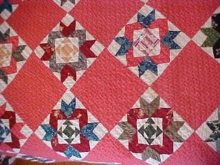 Vintage 1890s Pieced Quilt,  Double Red,  Tiny Stitches,  Great Design