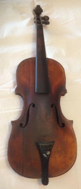 Antique Vintage Hopf Violin Fiddle With Inlaid Flower Parts Or Restoration 4/4