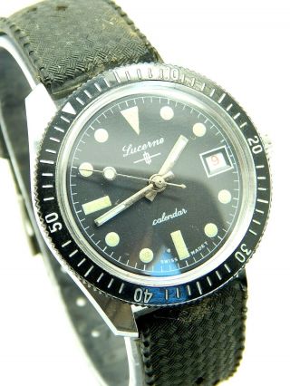 Vintage Swiss Made Lucerne Calender Diver ' s Watch with rotating bezel 2