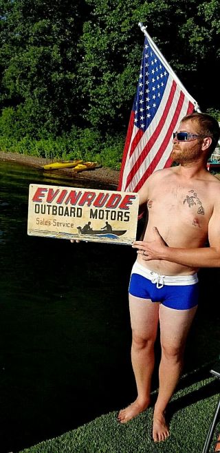 Vintage Evinrude Outboard Boat Motor Metal Sign Gasoline Oil Fishing 23x11