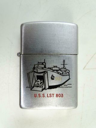 Vtg 1950s Zippo Cigarette Lighter Uss Lst 803 Landing Craft Military Korean War
