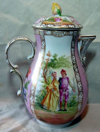 A Antique Dresden Carl Thieme Porcelain Quatrefoil Chocolate Pot 3