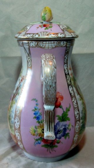 A Antique Dresden Carl Thieme Porcelain Quatrefoil Chocolate Pot 4