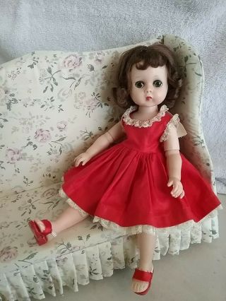 Vintage Madame Alexander Brunette Lissy Doll Tagged Red Dress & Shoes