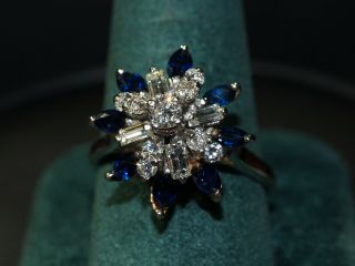 Vintage 14 - k White Gold Diamond And Sapphire Ring 11