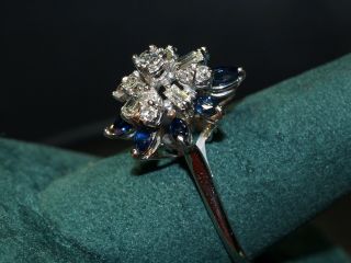 Vintage 14 - k White Gold Diamond And Sapphire Ring 12