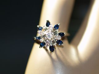 Vintage 14 - K White Gold Diamond And Sapphire Ring