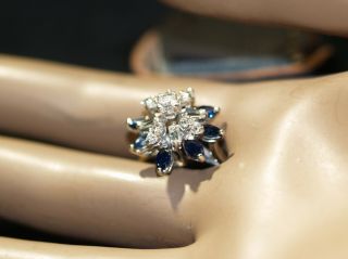 Vintage 14 - k White Gold Diamond And Sapphire Ring 2