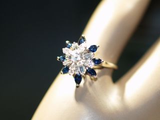 Vintage 14 - k White Gold Diamond And Sapphire Ring 3