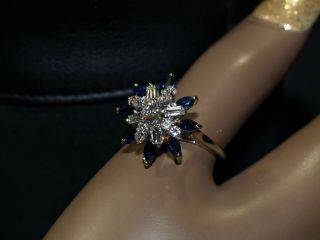 Vintage 14 - k White Gold Diamond And Sapphire Ring 5