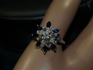 Vintage 14 - k White Gold Diamond And Sapphire Ring 6