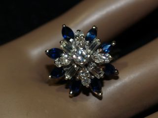 Vintage 14 - k White Gold Diamond And Sapphire Ring 8