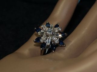 Vintage 14 - k White Gold Diamond And Sapphire Ring 9