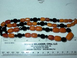 Vintage Two - Tone Bakelite & Faceted Jet? Graduated Bead Necklace - 42g - 24 "