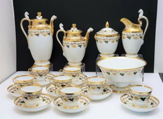 19th C Antique French Empire Old Paris Porcelain Tea Set Teapots Cups & Saucers