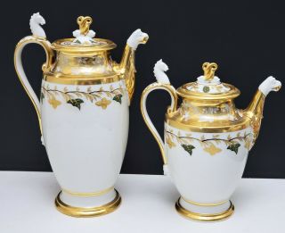 19th c Antique French Empire Old Paris Porcelain Tea Set Teapots Cups & Saucers 4