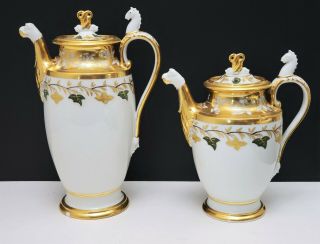 19th c Antique French Empire Old Paris Porcelain Tea Set Teapots Cups & Saucers 5