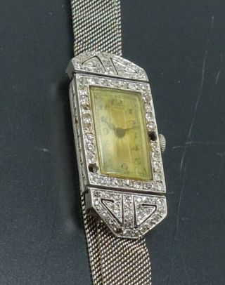 Vintage Diamond Platinum Juvenia Swiss Ladies Watch 18k White Gold To Restore