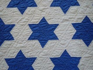 Gorgeous Vintage 20 - 40s Blue & White Star Large Crib or Childs Quilt 63x42 