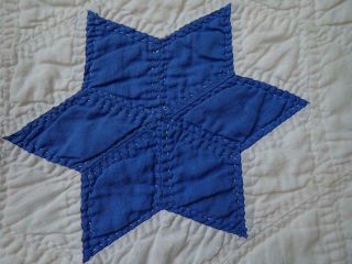 Gorgeous Vintage 20 - 40s Blue & White Star Large Crib or Childs Quilt 63x42 