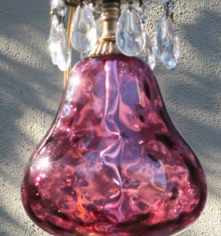 2 Vintage Fenton Victorian Cranberry art Glass Bronze Brass Sconces lamp crystal 5