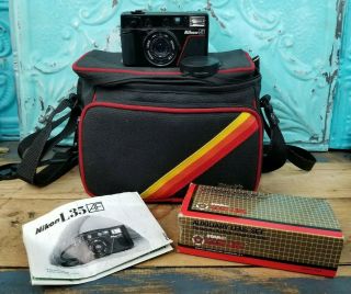 Vintage Nikon L35af 35mm Point & Shoot Camera F/2.  8 Aux Wide Angle Telephoto Ex,