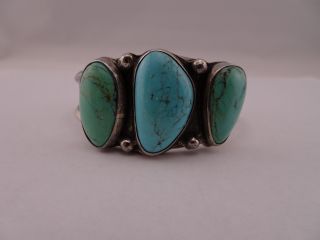 Vintage Native American Signed Sterling Silver Turquoise Bracelet B19