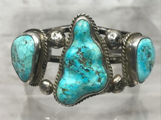 Vintage Old Pawn Navajo Sterling Silver Turquoise Cuff Bracelet 54g