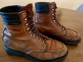 Red Wing Men ' s SuperSole Leather work hunting Moc Toe Vintage Boots Size 10.  5 d 2