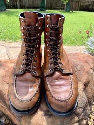 Red Wing Men ' s SuperSole Leather work hunting Moc Toe Vintage Boots Size 10.  5 d 6