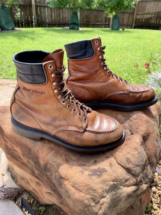 Red Wing Men ' s SuperSole Leather work hunting Moc Toe Vintage Boots Size 10.  5 d 8