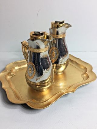 Alaska Thermos Coffee Thermal Carafe On Gold Tray Set Of 2 Vintage Victorian