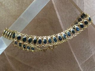 Vintage Fine Estate 18k Yellow Gold & Blue Sapphire Link Tennis Bracelet