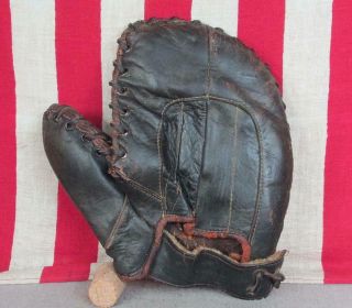Vintage 1930s Reach Black Leather Baseball Glove Basemans Mitt Dolph Camilli 882