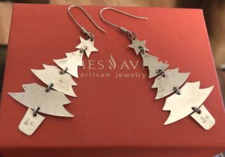 James Avery RARE & RETIRED HTF Dangle Christmas Tree Earrings Sterling Silver 2