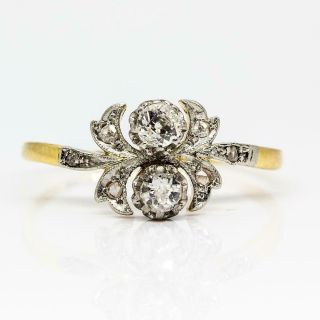 Antique Art Nouveau 18k Gold And Platinum Diamonds Ring