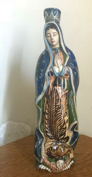 Vintage Mexican Virgen De Guadalupe Holy Water Bottle From Tlaquepaque.