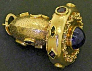 Vintage Jumbo Heavy 18k Gold Italy 10.  8mm Cabochon Amethyst/gem Charm/pendant