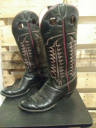 Mens Tony Lama 6361 10.  5d Black Bullhide Buckaroo Cowboy Boots Red Trim Vtg Usa