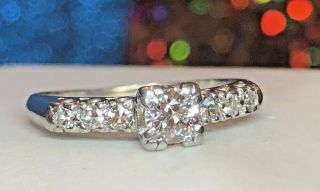 Estate Vintage Platinum Natural Diamond Engagement Ring With Appraisal Wedding